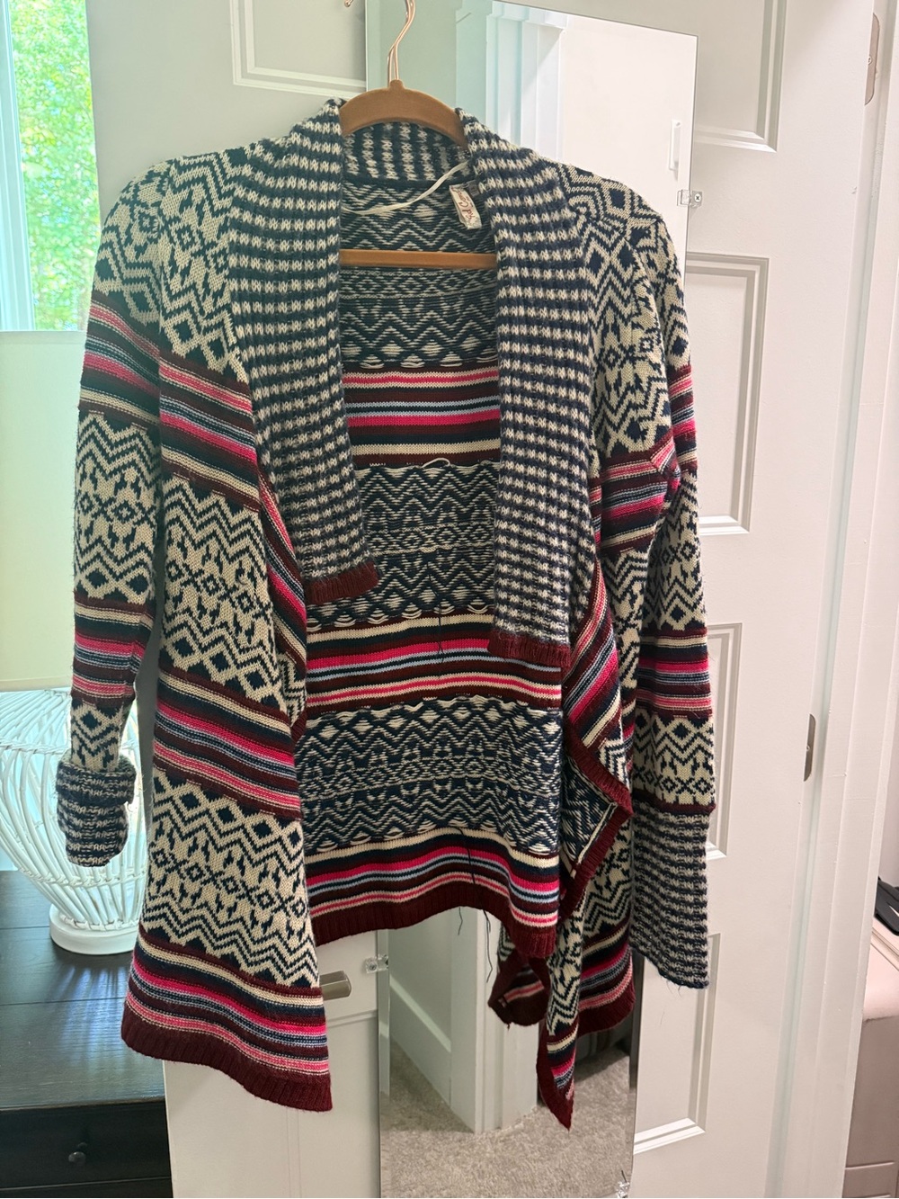 Red Camel Multicolor Patterned Open-Front Cardigan with Stripes